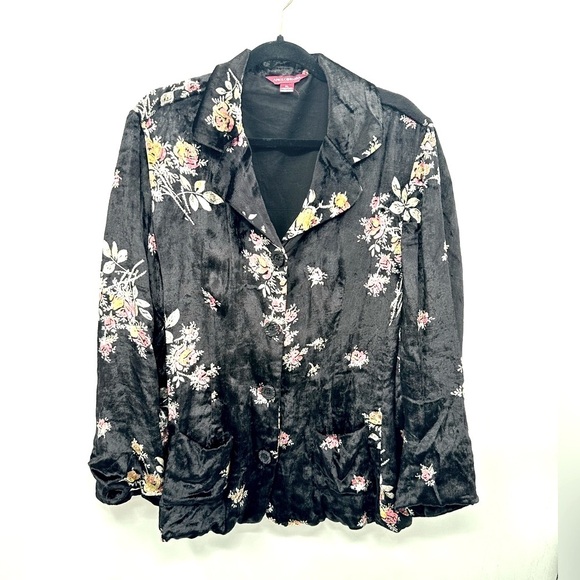 Y2K VTG APRIL CORNELL XL Burnout black floral velvet button lined woman jacket - Picture 1 of 16